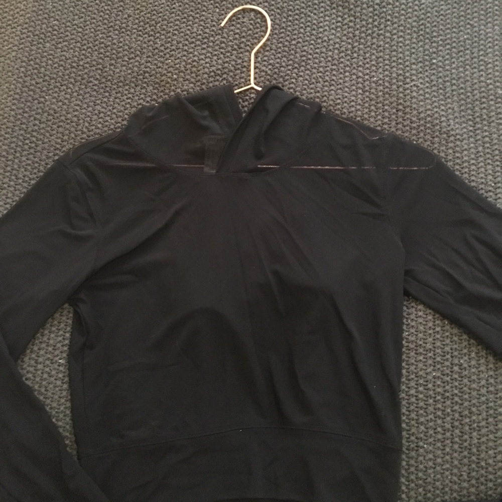 black mesh cropped hoodie.